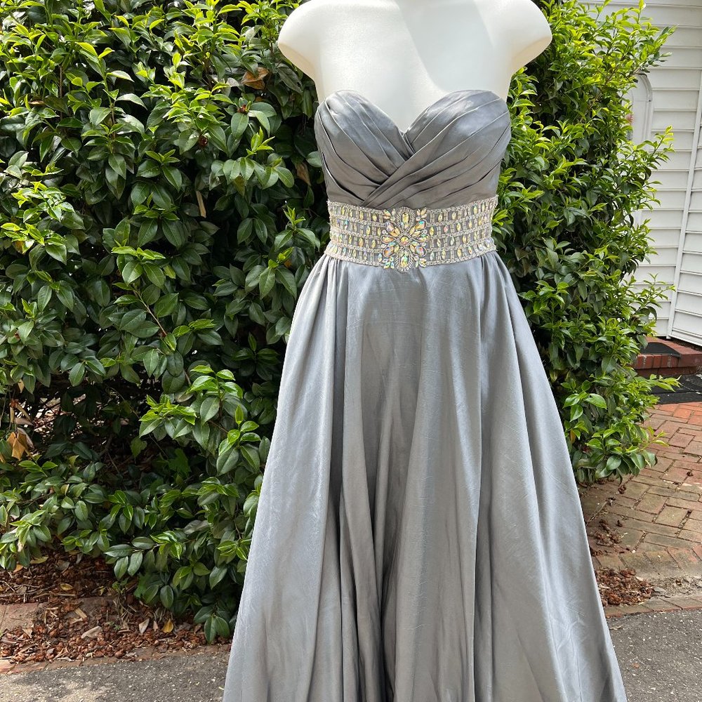 Silver strapless ballgown